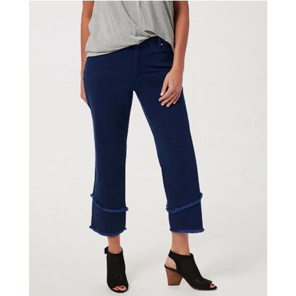 Dennis by Dennis Basso Women’s 6 Navy Blue Straight Crop Twill Pant Fray Hem NWT - Picture 1 of 8